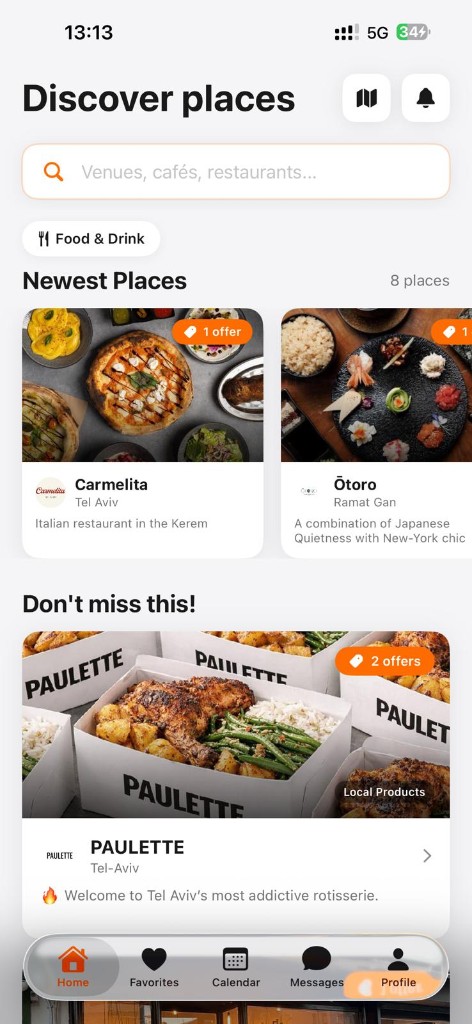 Komando app — discover venues feed